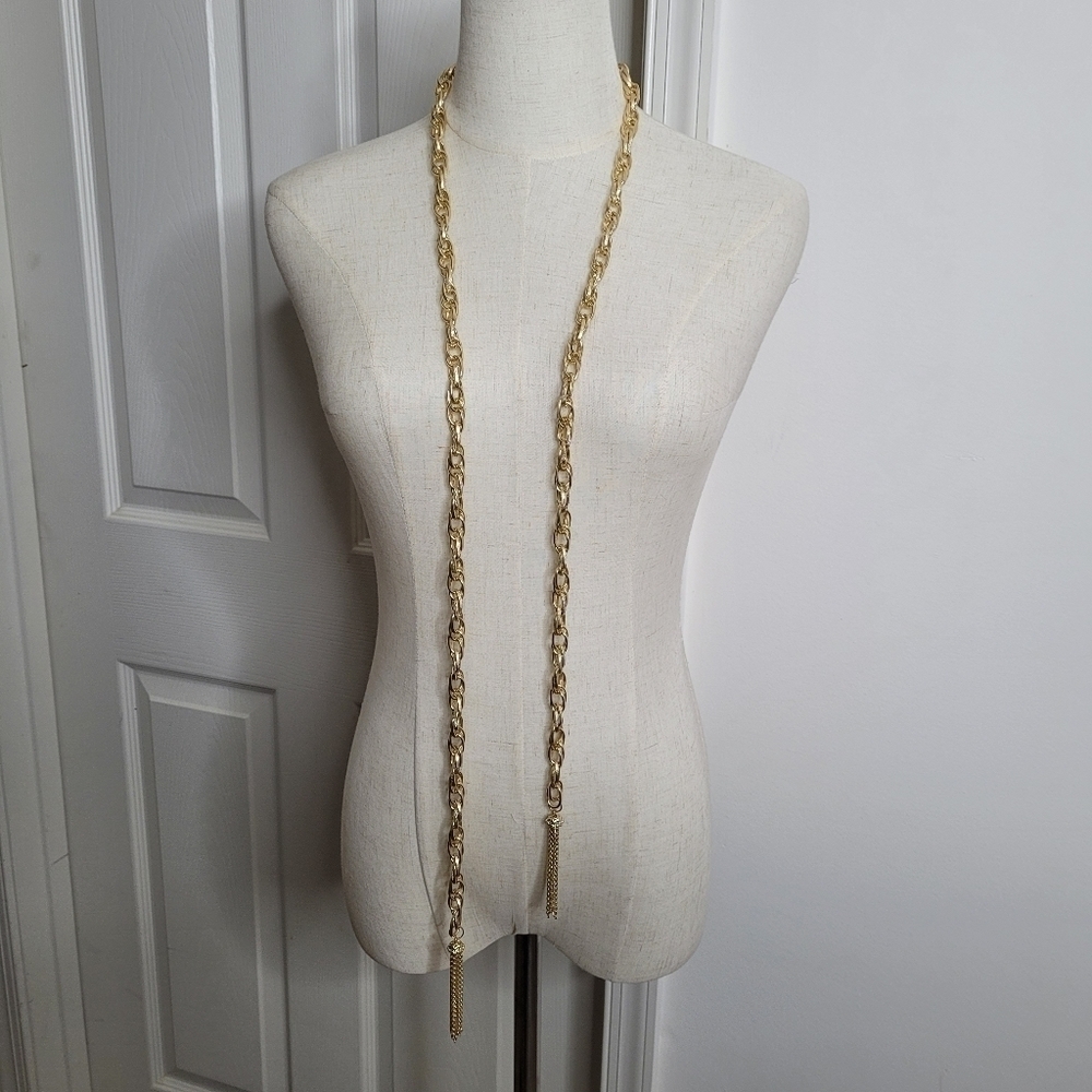 Paparazzi Gold-Tone Chain Earrings and Scarf Necklace Set - Picture 5 of 8